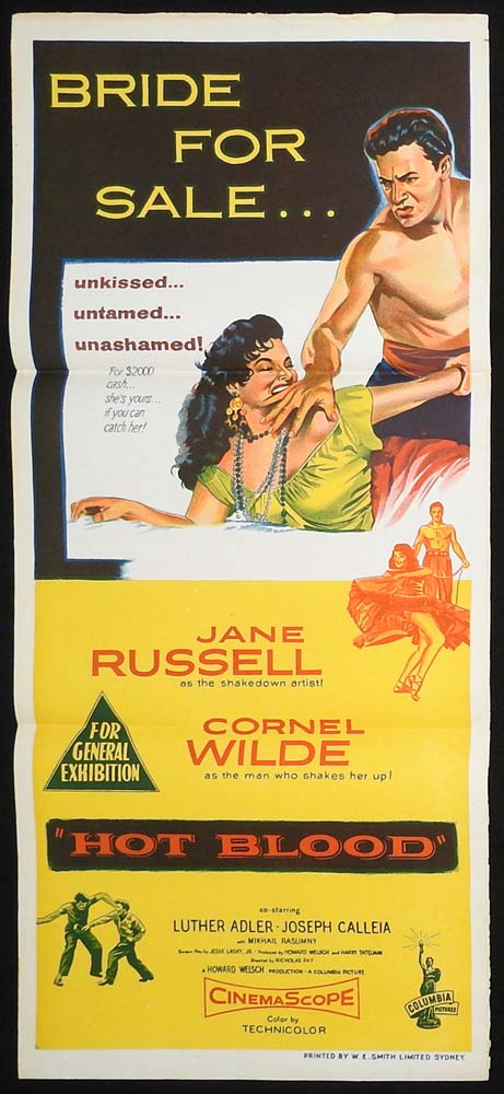 HOT BLOOD Original Daybill Movie Poster Jane Russell Cornel Wilde