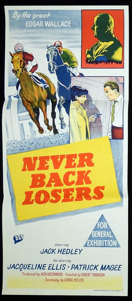 NEVER BACK LOSERS Original Daybill Movie Poster Jack Hedley Edgar Wallace Horseracing