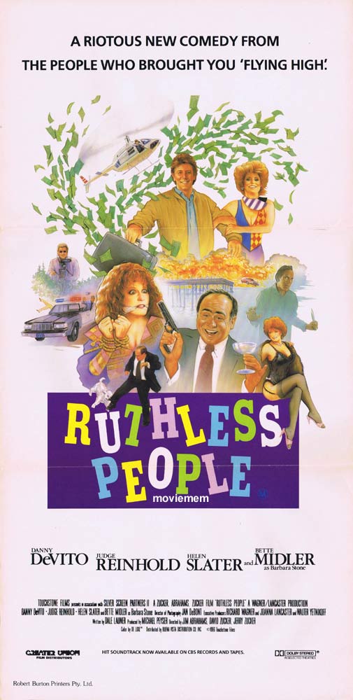 RUTHLESS PEOPLE Original Daybill Movie Poster Danny DeVito Judge Reinhold Bette Midler