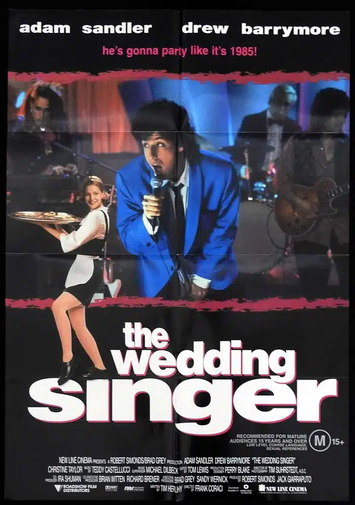 THE WEDDING SINGER Original One sheet Movie Poster Adam Sandler Drew Barrymore