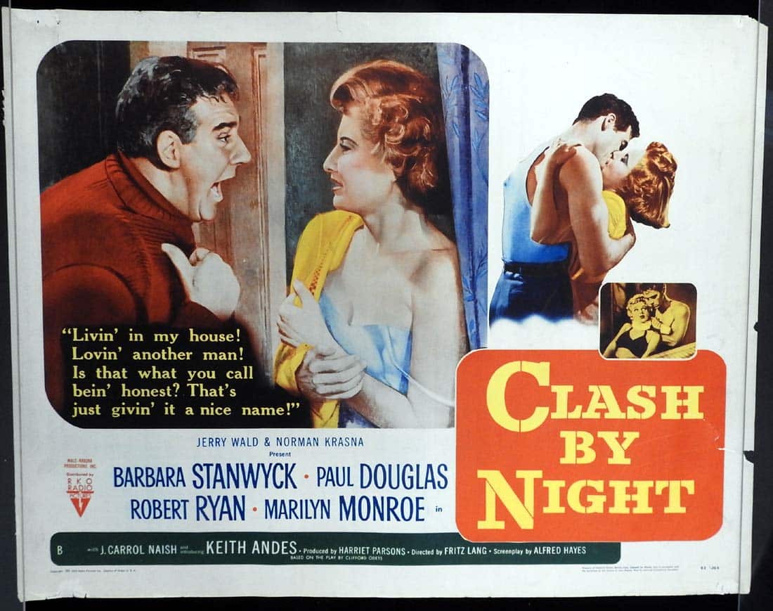 CLASH BY NIGHT Rare US Half Sheet Movie Poster Barbara Stanwyck Marilyn Monroe