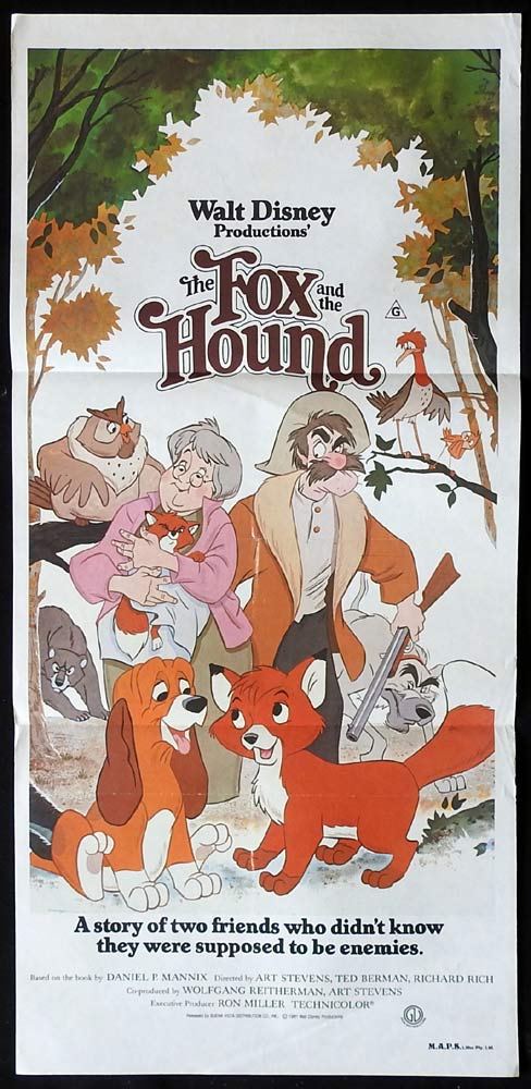 THE FOX AND THE HOUND Original Daybill movie poster Mickey Rooney Kurt Russell Disney