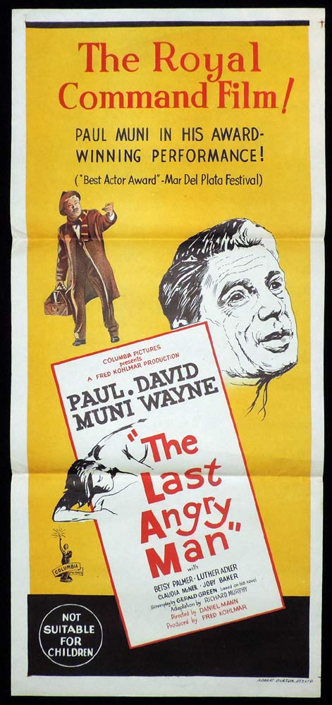 THE LAST ANGRY MAN Original Daybill Movie Poster Paul Muni David Wayne Betsy Palmer