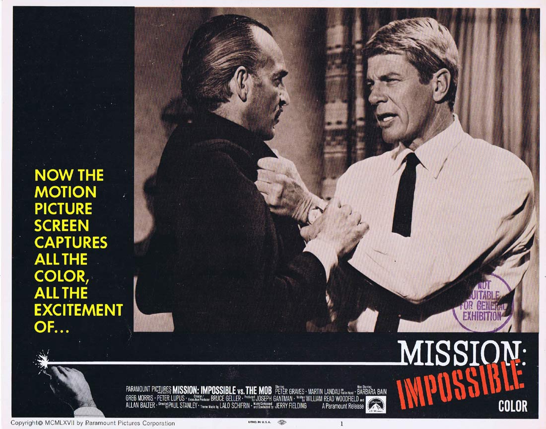 MISSION IMPOSSIBLE VS THE MOB Original Lobby Card 1 Peter Graves Martin Landau