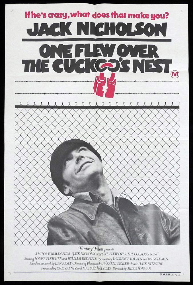 ONE FLEW OVER THE CUCKOO’S NEST Original One sheet Movie Poster Jack Nicholson Louise Fletcher