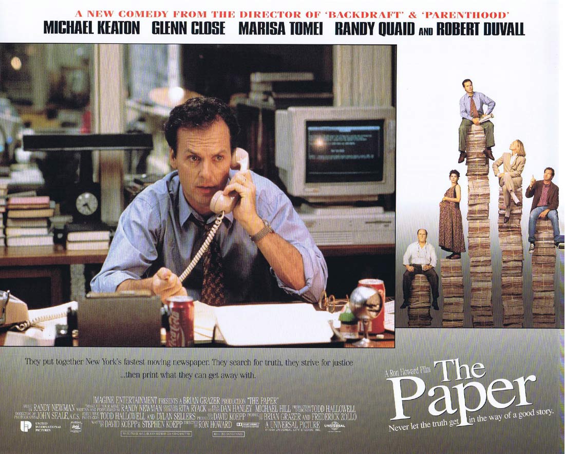 THE PAPER Original Lobby Card 1 Michael Keaton Glenn Close Marisa Tomei
