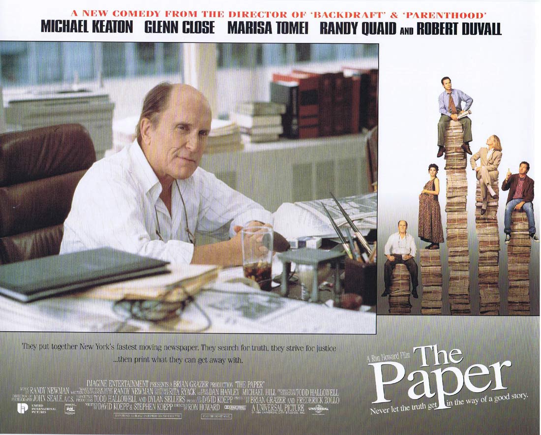 THE PAPER Original Lobby Card 4 Michael Keaton Glenn Close Marisa Tomei
