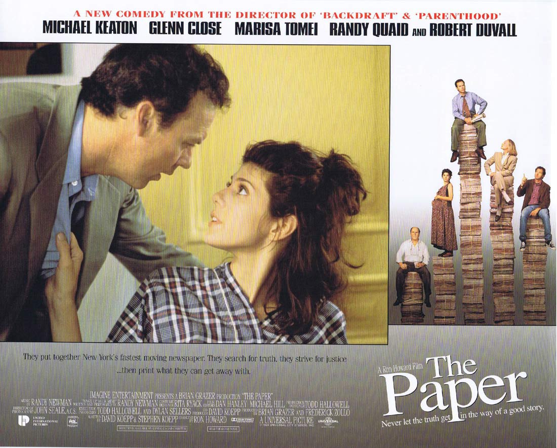 THE PAPER Original Lobby Card 5 Michael Keaton Glenn Close Marisa Tomei