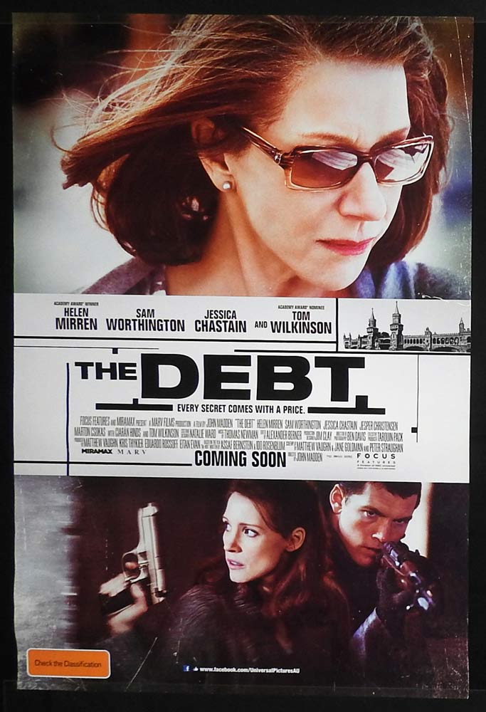 THE DEBT Original One Sheet Movie poster Helen Mirren Jessica Chastain Sam Worthington