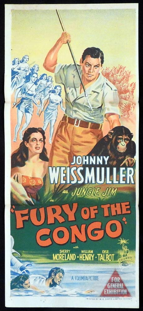 FURY OF THE CONGO Original Daybill Movie Poster Johnny Weissmuller Jungle Jim