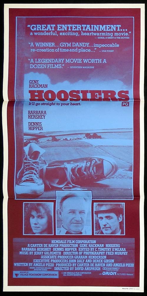 HOOSIERS Original Daybill Movie Poster Gene Hackman Dennis Hopper