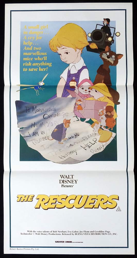 THE RESCUERS Original Daybill Movie Poster Walt Disney Bob Newhart Eva Gabor