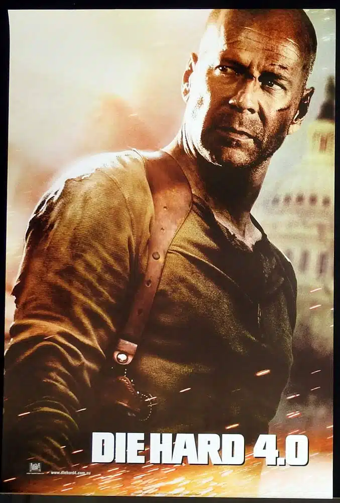 DIE HARD 4.0 Original AUST ADV One Sheet Movie poster Bruce Willis Justin Long