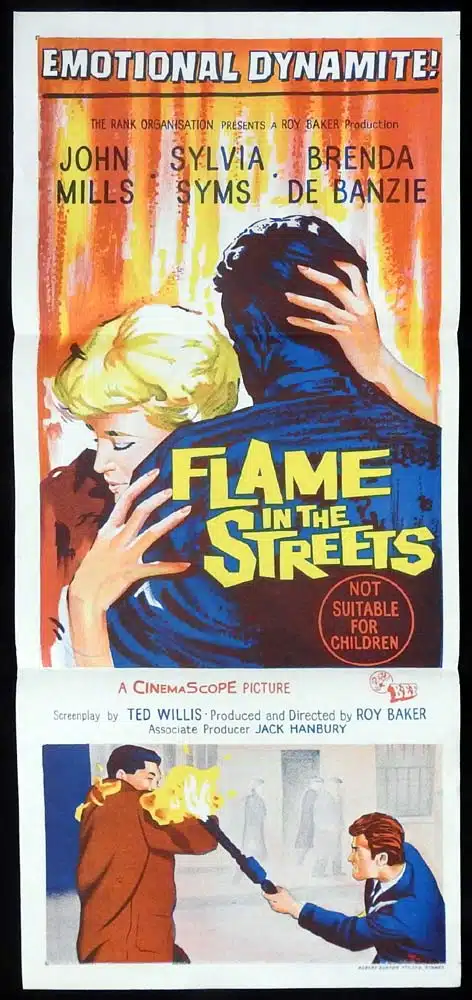 FLAME IN THE STREETS Original Daybill Movie Poster John Mills Sylvia Syms Brenda De Banzie