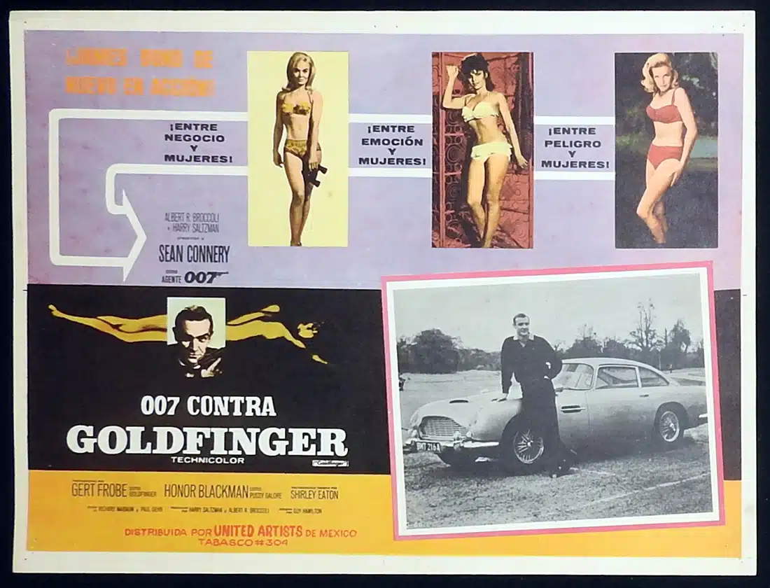 GOLDFINGER Original MEXICAN Lobby Card 1 Sean Connery James Bond Honor Blackman