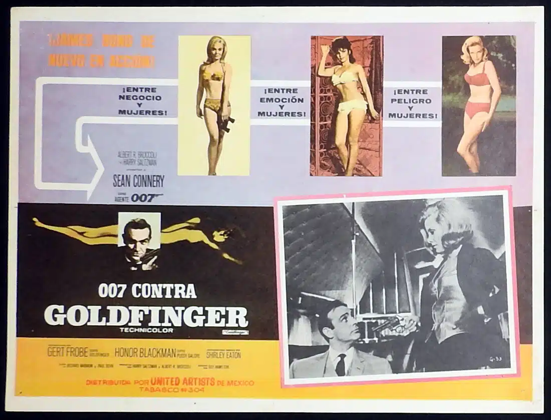 GOLDFINGER Original MEXICAN Lobby Card 2 Sean Connery James Bond Honor Blackman