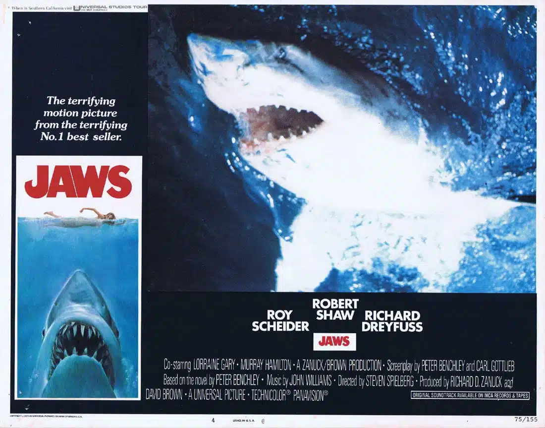 JAWS Original US INT Lobby Card 4 Roy Scheider Richard Dreyfuss Great White Shark