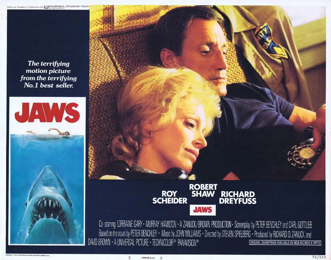 JAWS Original US INT Lobby Card 5 Roy Scheider Richard Dreyfuss Great White Shark