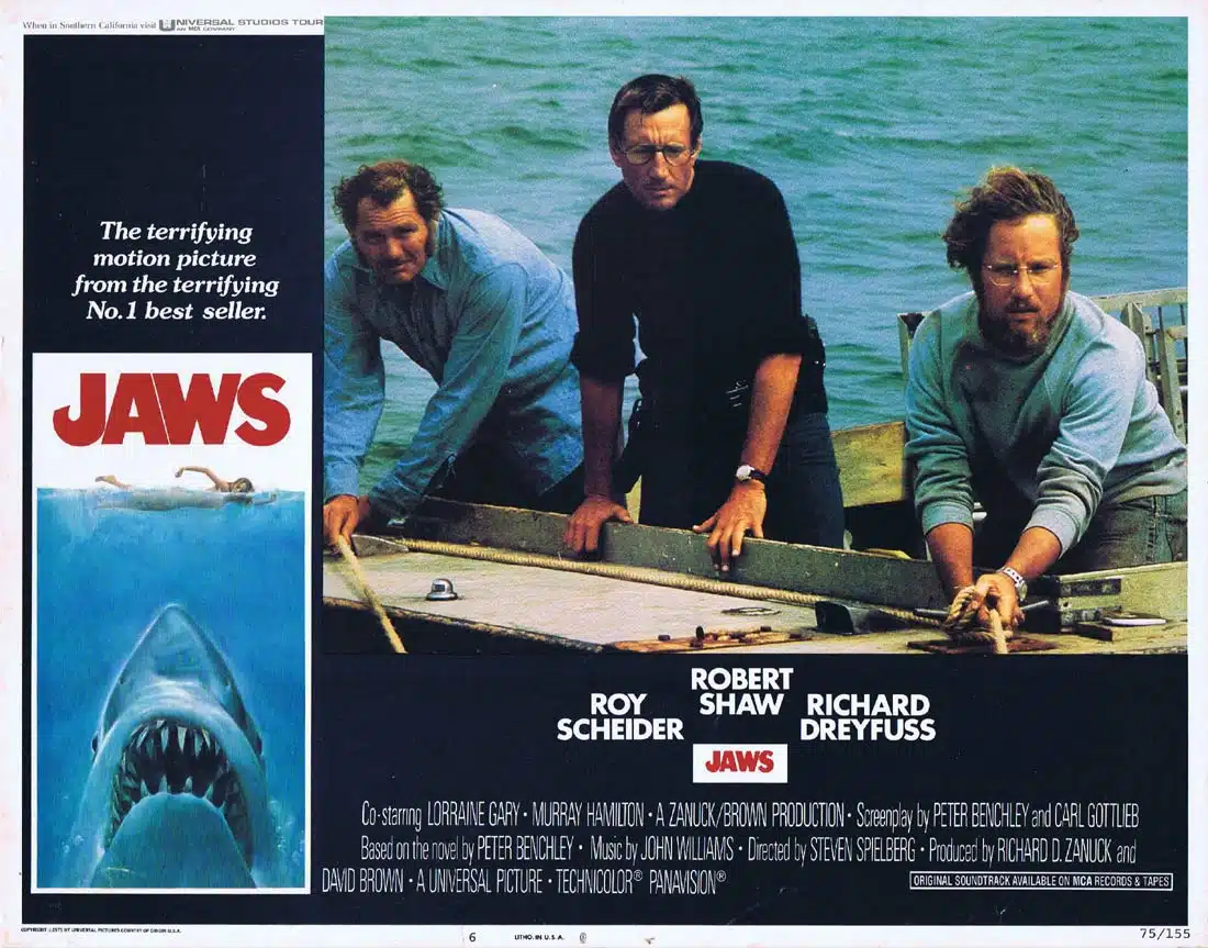 JAWS Original US INT Lobby Card 6 Roy Scheider Richard Dreyfuss Great White Shark
