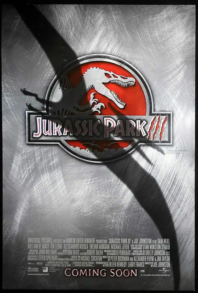 JURASSIC PARK III Original ADV One Sheet Movie poster Sam Neill Dinosaurs