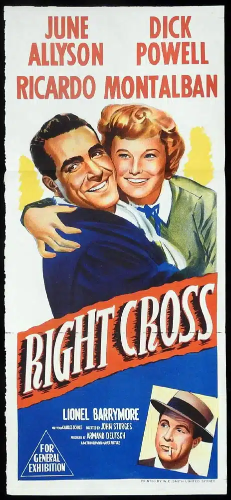 RIGHT CROSS Original Daybill Movie Poster Ricardo Montalbán Dick Powell Marilyn Monroe