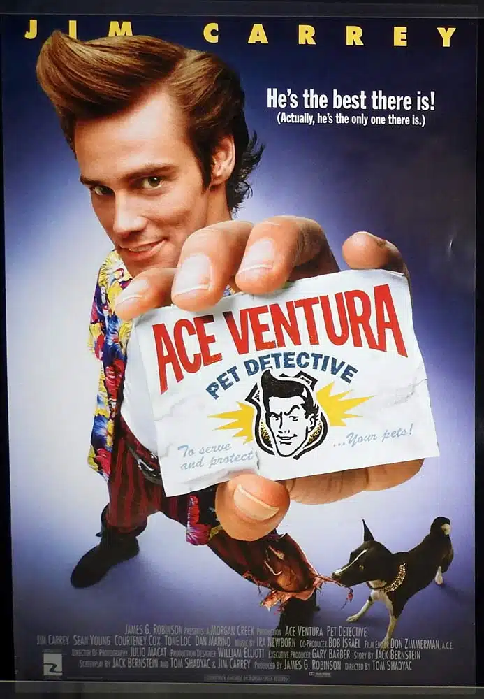 ACE VENTURA PET DETECTIVE Original Rolled US One Sheet Movie poster Jim Carrey Sean Young Courteney Cox