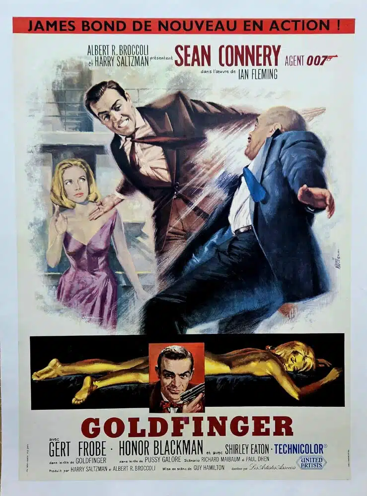 GOLDFINGER Original French LINEN BACKED Movie poster Sean Connery James Bond Honor Blackman