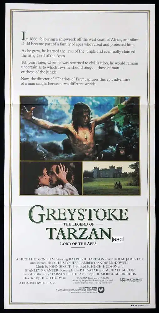 GREYSTOKE THE LEGEND OF TARZAN Original Daybill Movie Poster Ralph Richardson Christopher Lambert Andie MacDowell