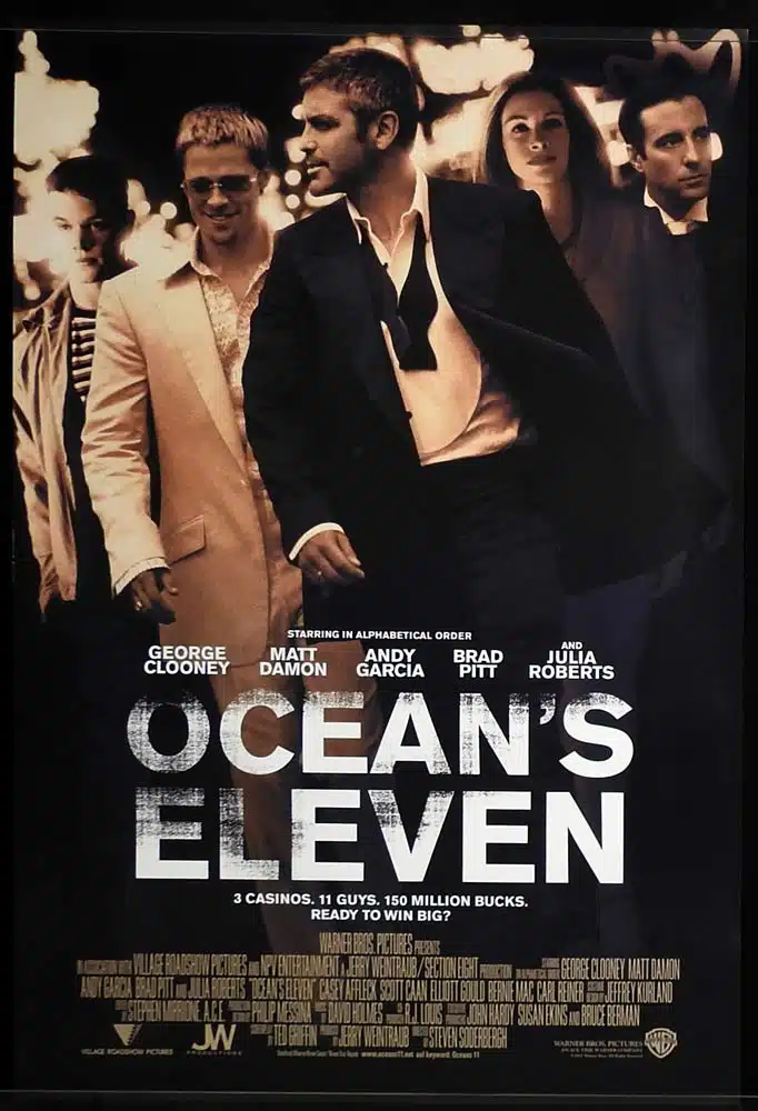 OCEANS ELEVEN Original Rolled INT One Sheet Movie poster Brad Pitt George Clooney Matt Damon