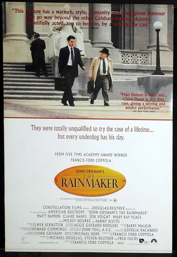 THE RAINMAKER Original Rolled One Sheet Movie poster Matt Damon Claire Danes Danny DeVito