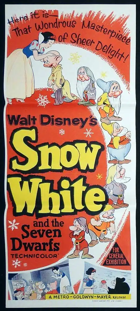 SNOW WHITE AND THE SEVEN DWARFS Original 1960s Daybill Movie Poster Disney