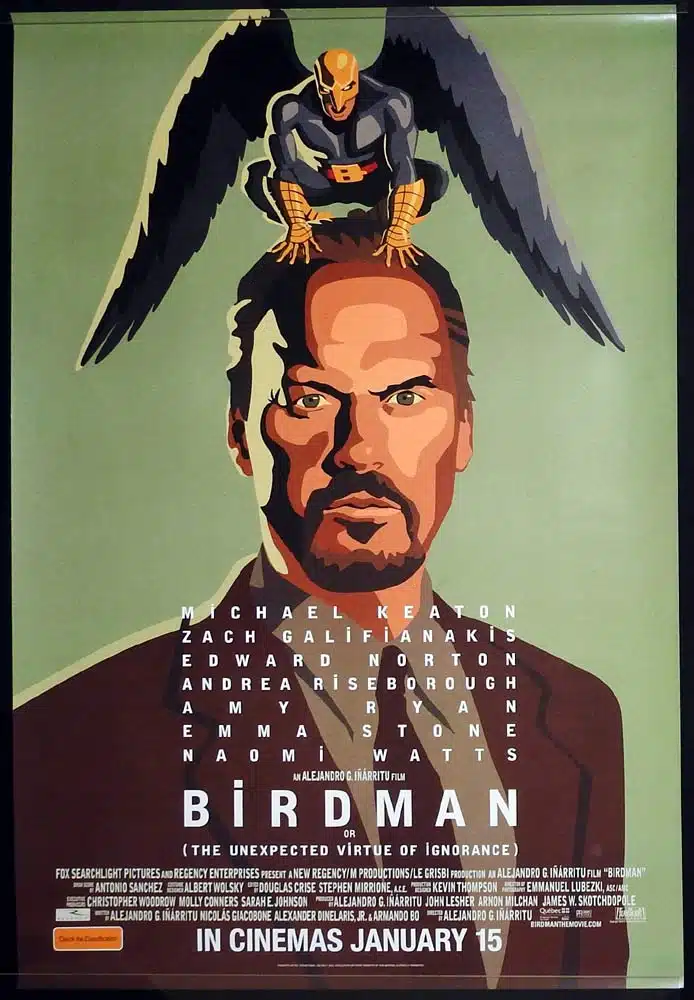 BIRDMAN Original One Sheet Movie poster Michael Keaton Edward Norton Naomi Watts