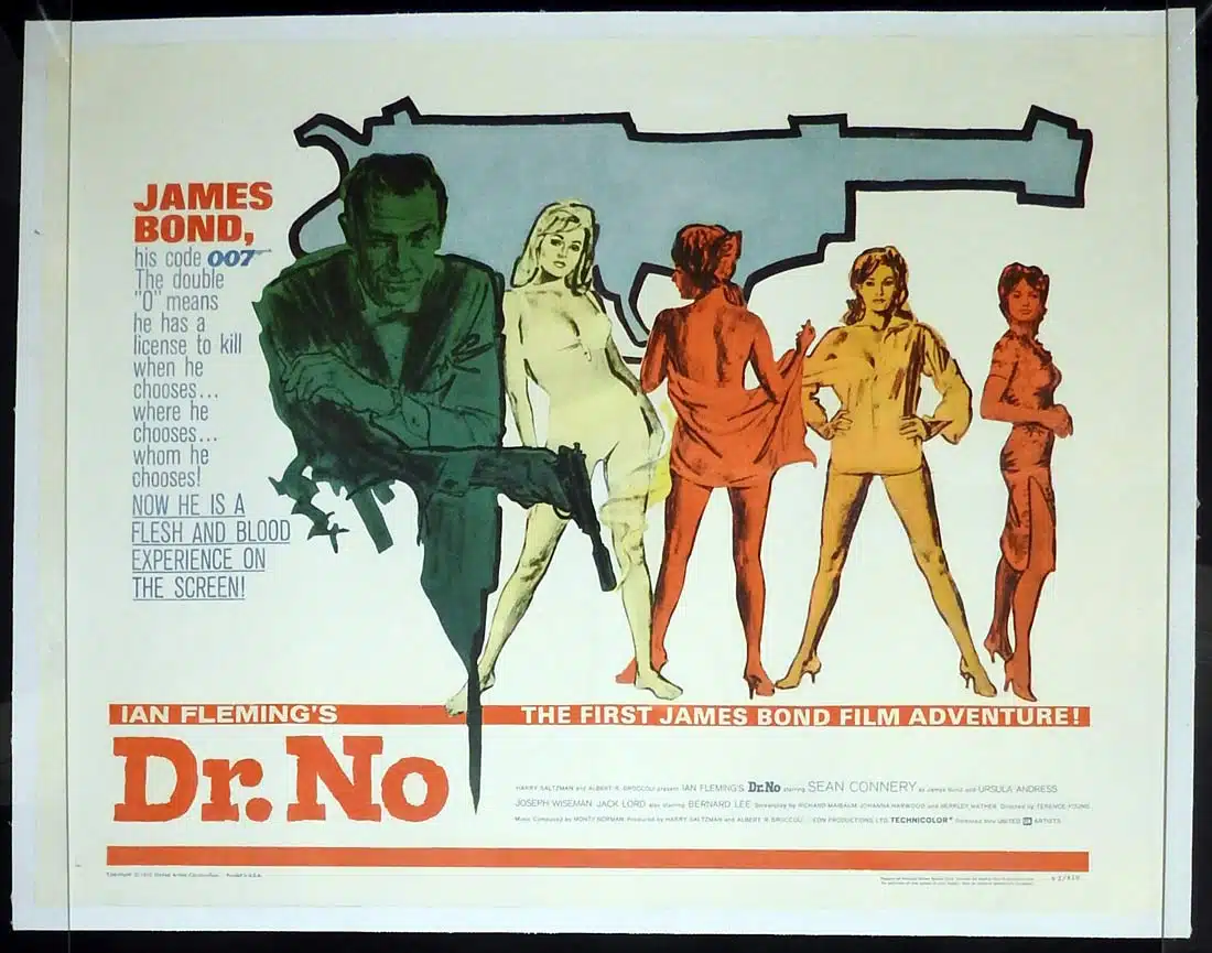 DR NO Rare Original Linen Backed US Half Sheet Movie Poster James Bond Sean Connery