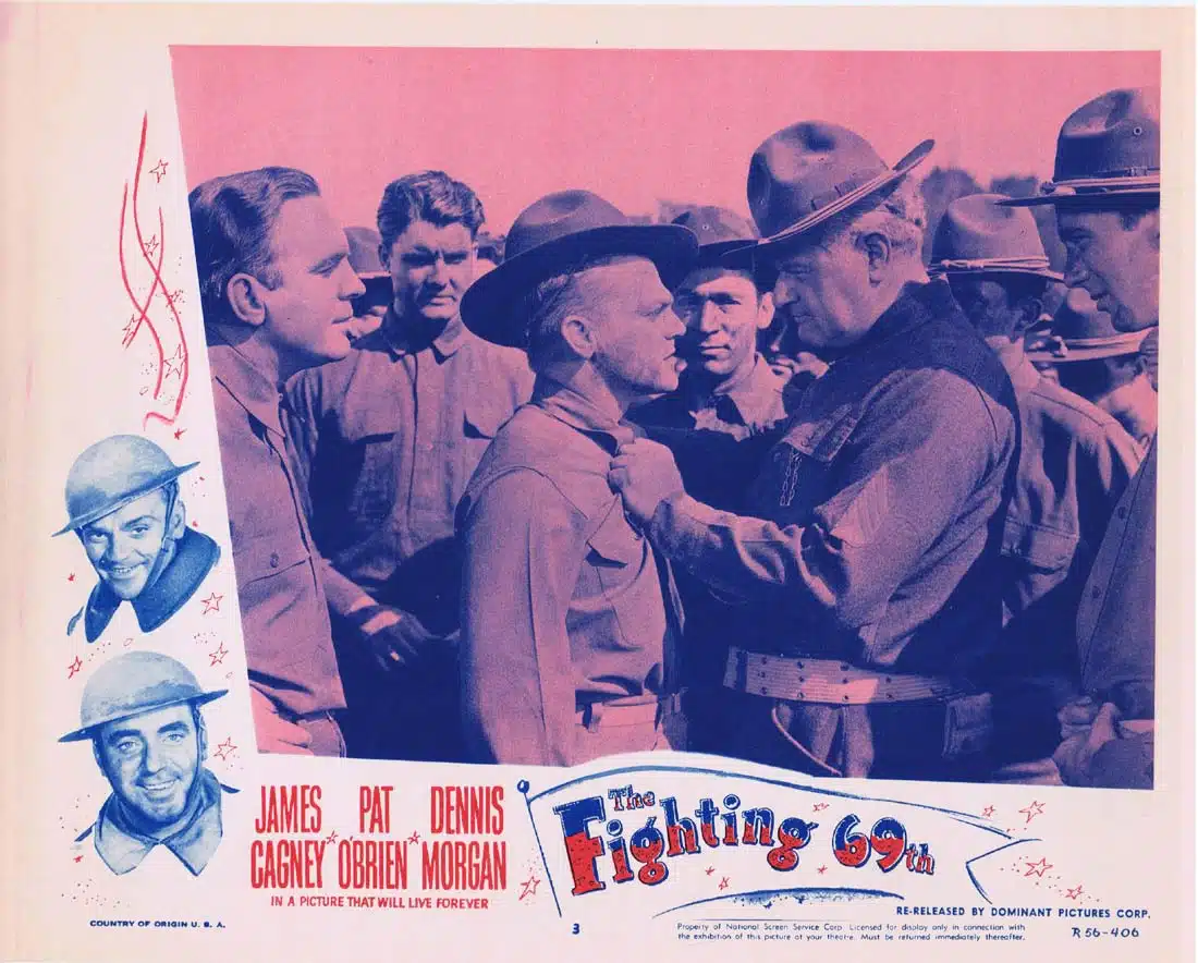 THE FIGHTING 69TH Original 1956r Lobby Card 3 James Cagney Pat O’Brien