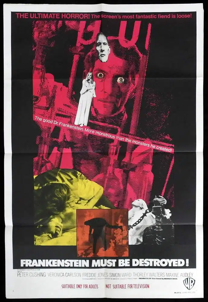 FRANKENSTEIN MUST BE DESTROYED Original One sheet Movie poster Peter Cushing Hammer Horror