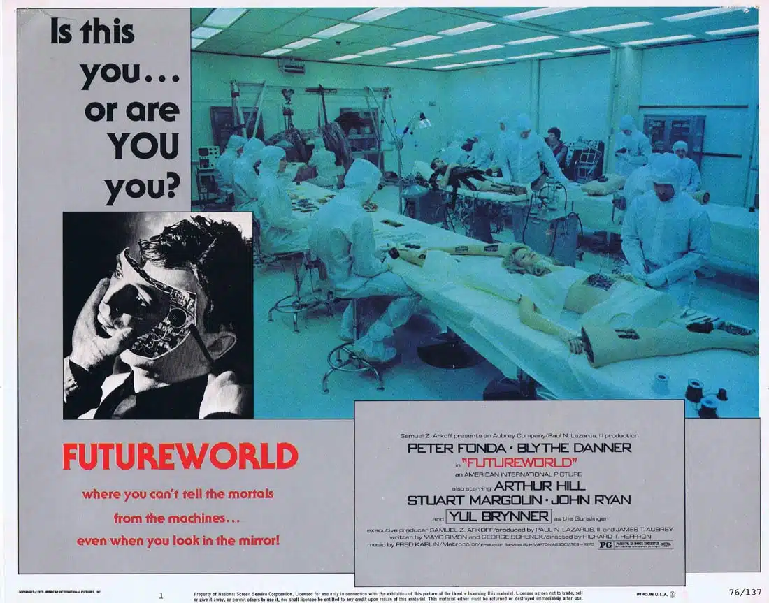 FUTUREWORLD Original Lobby Card 1 Peter Fonda Blythe Danner Yul Brynner Sci Fi