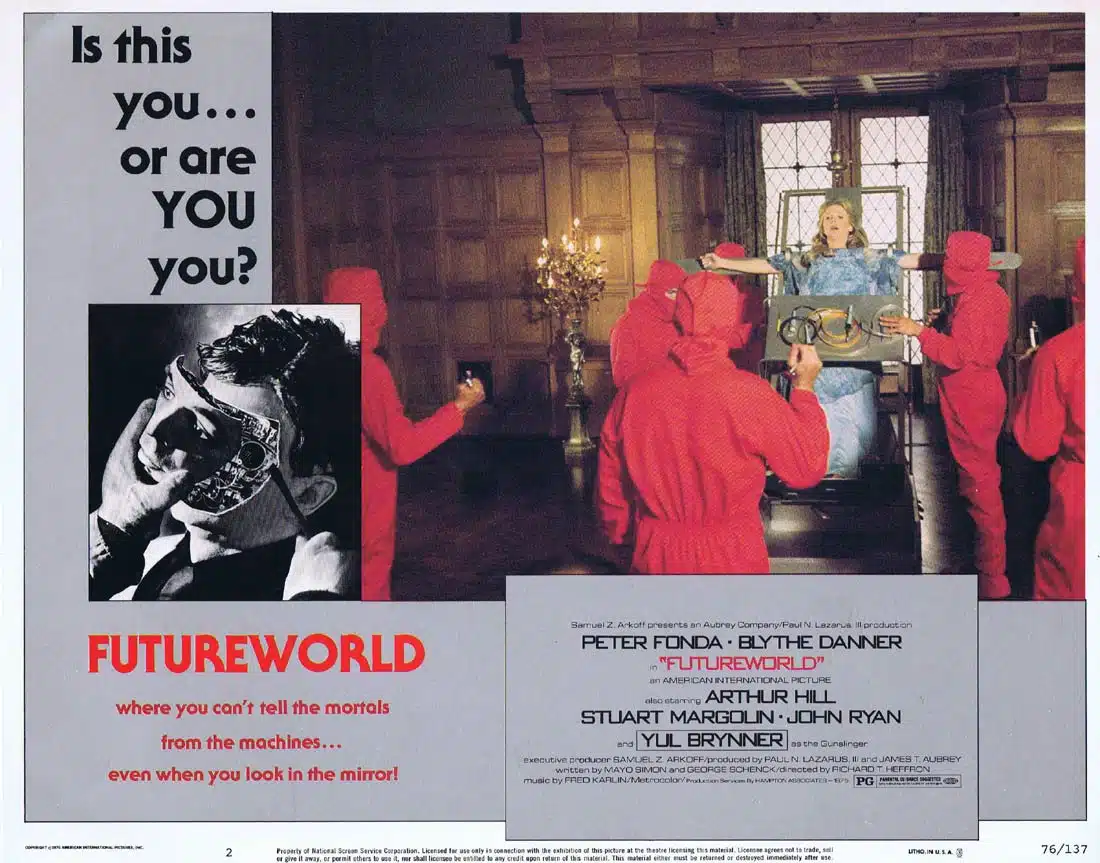 FUTUREWORLD Original Lobby Card 2 Peter Fonda Blythe Danner Yul Brynner Sci Fi