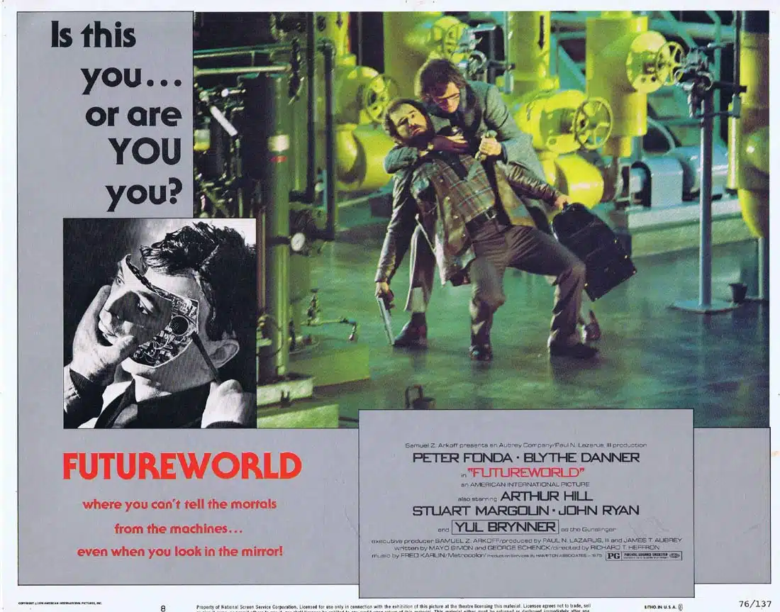 FUTUREWORLD Original Lobby Card 8 Peter Fonda Blythe Danner Yul Brynner Sci Fi