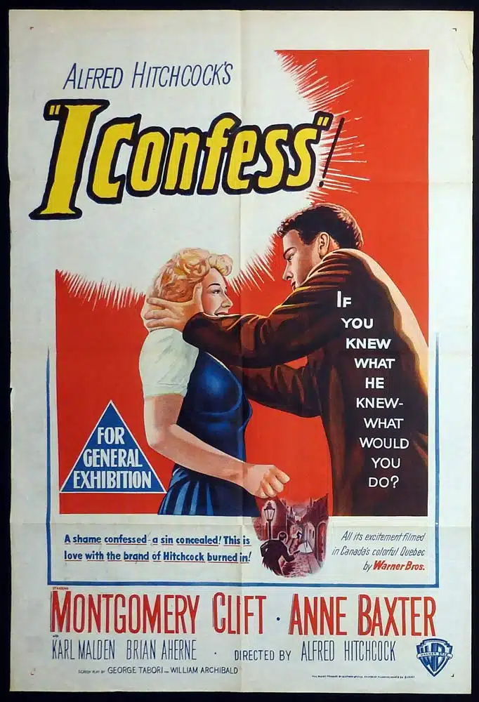 I CONFESS Original Australian One sheet Movie poster Alfred Hitchcock Montgomery Clift