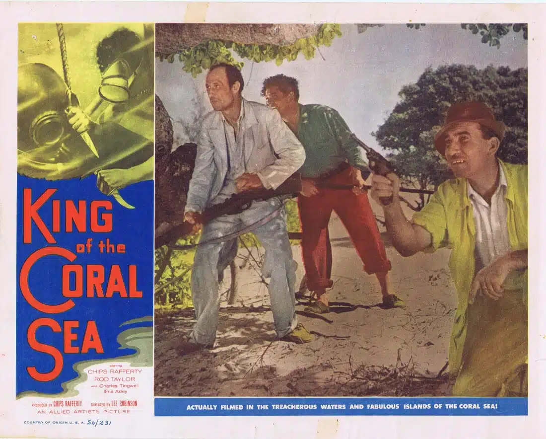 KING OF THE CORAL SEA Lobby Card 6 1953 Charles Tingwell with Turtle RARE Skin Diving