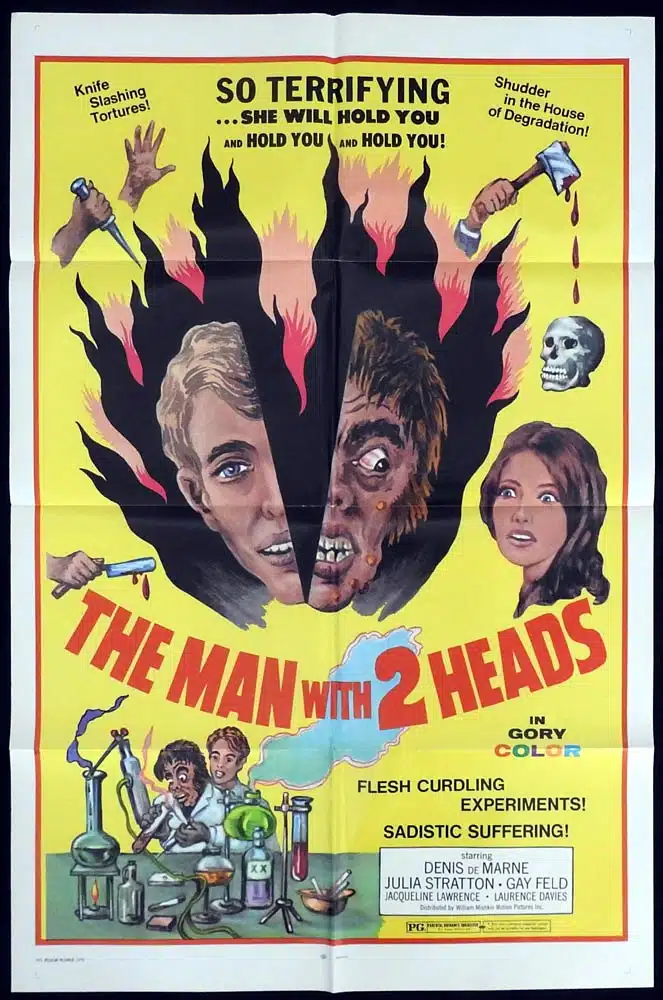 THE MAN WITH 2 HEADS Original One sheet Movie poster Denis De Marne Julia Stratton