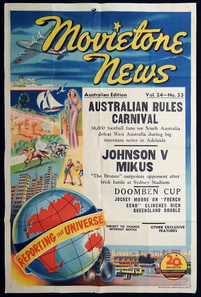 MOVIETONE NEWS One Sheet Movie Poster 1953 Vol 24 No 33 Doomben Cup Australian Rules