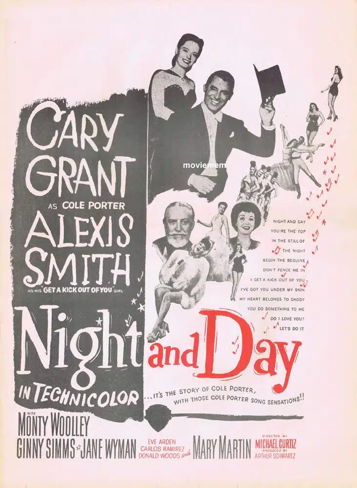 NIGHT AND DAY Original 1970sr Daybill Movie poster Cary Grant Alexis Smith Cole Porter