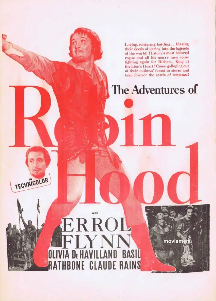 THE ADVENTURES OF ROBIN HOOD Original 1970sr Daybill Movie poster Errol Flynn Claude Rains