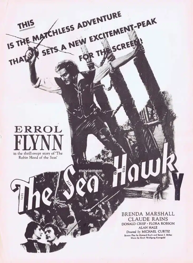 THE SEA HAWK Original 1970sr Daybill Movie poster Errol Flynn Claude Rains