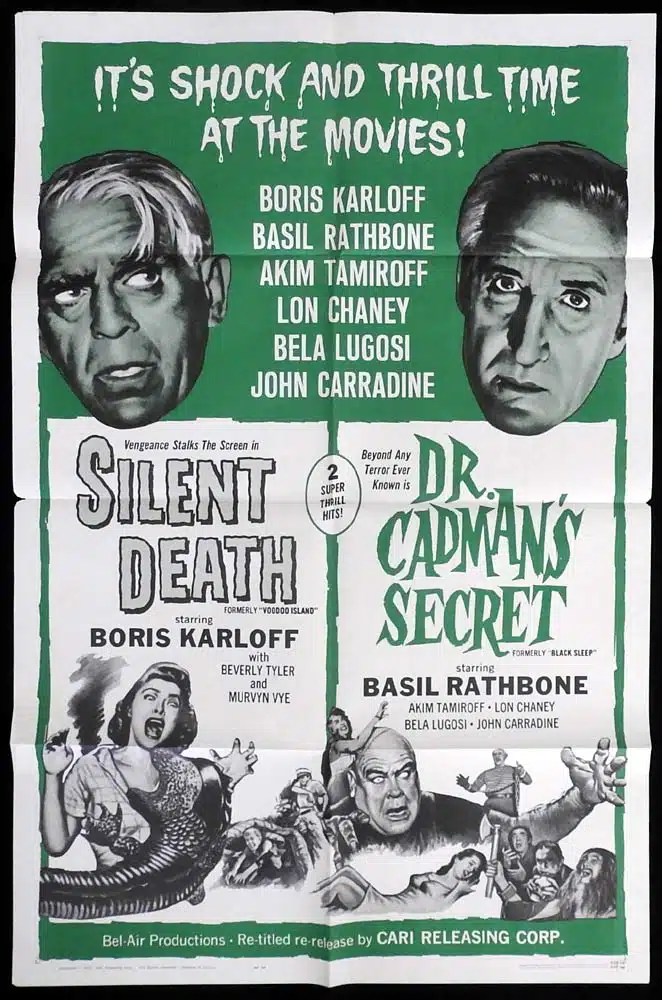SILENT DEATH plus DR CADMANS SECRET Original Double Bill US One sheet Movie poster Boris Karloff