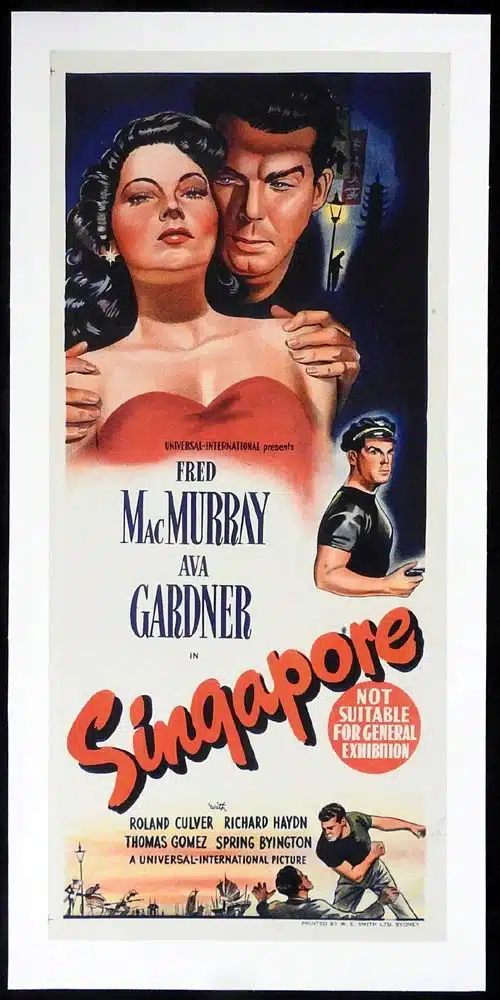 SINGAPORE Original LINEN BACKED Daybill Movie Poster Fred MacMurray Ava Gardner