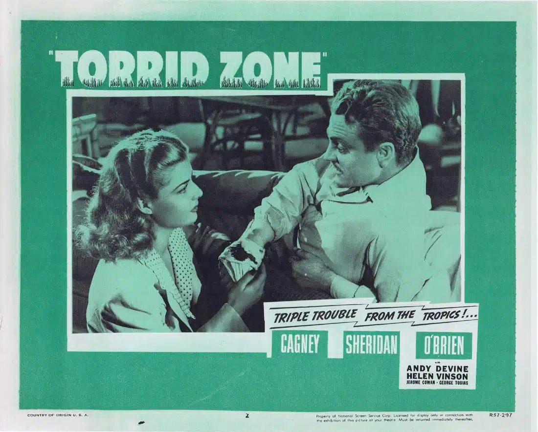 TORRID ZONE Original 1957r Lobby Card 2 James Cagney Ann Sheridan Gambling