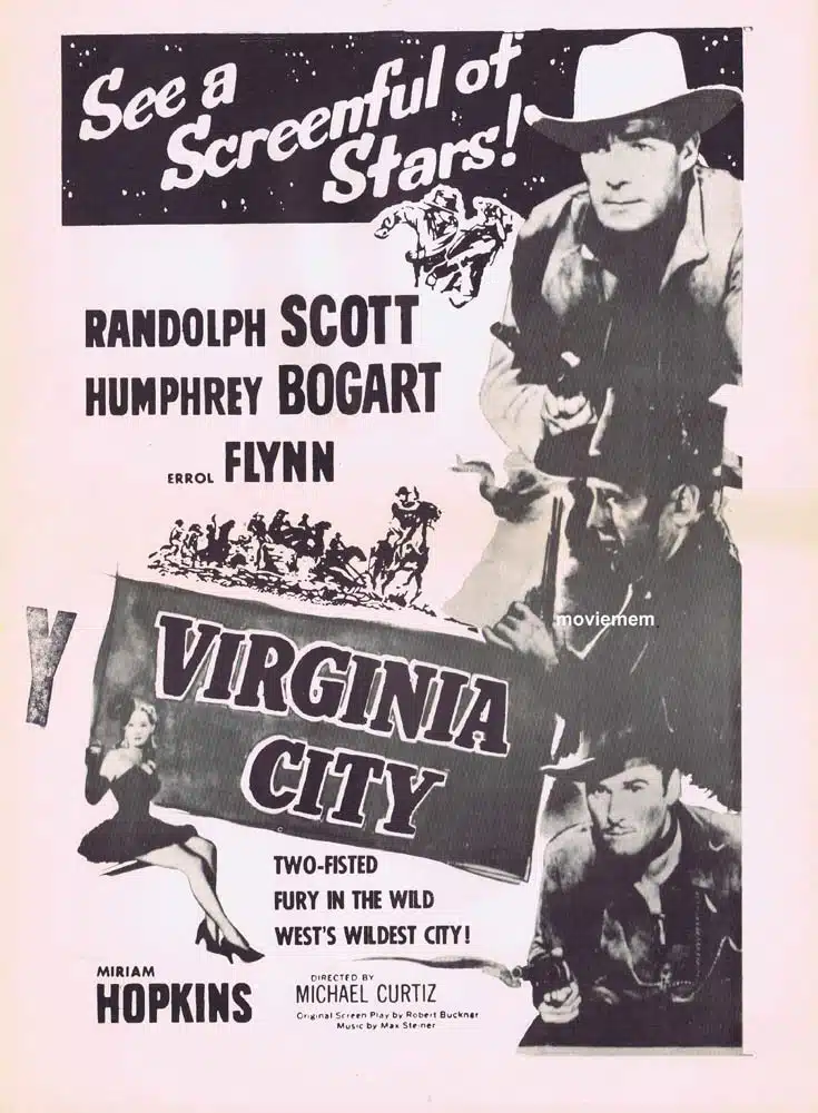 VIRGINIA CITY Original 1970sr Daybill Movie poster Humphrey Bogart Errol Flynn Randolph Scott