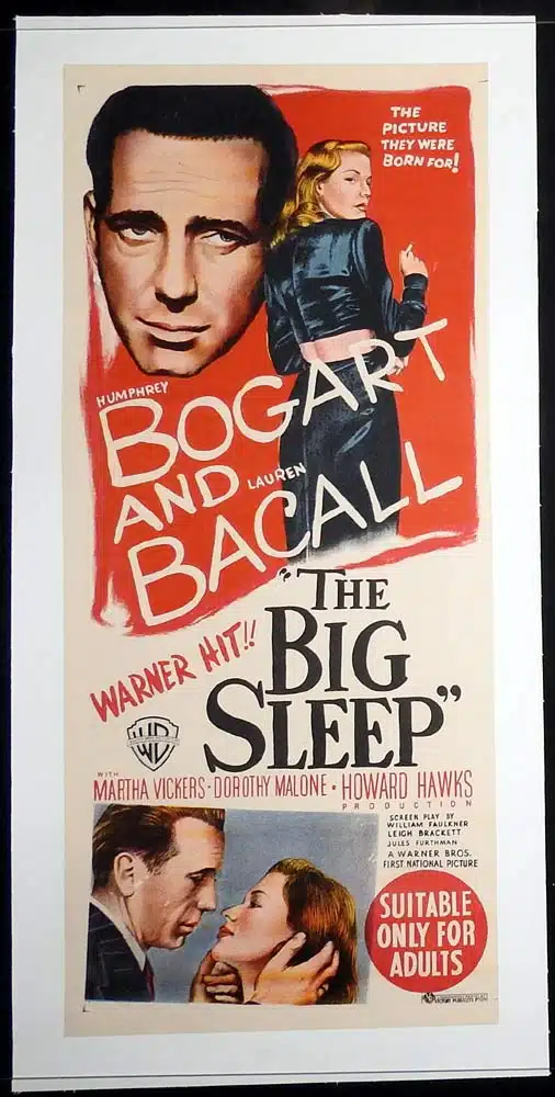 THE BIG SLEEP Original LINEN BACKED Daybill Movie Poster Humphrey Bogart Lauren Bacall